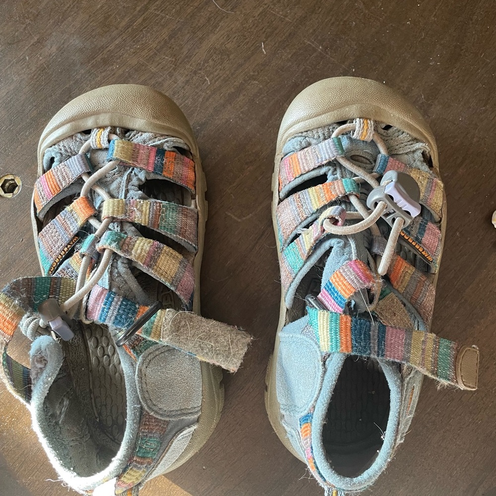 Toddler multi-color Keen sandals.